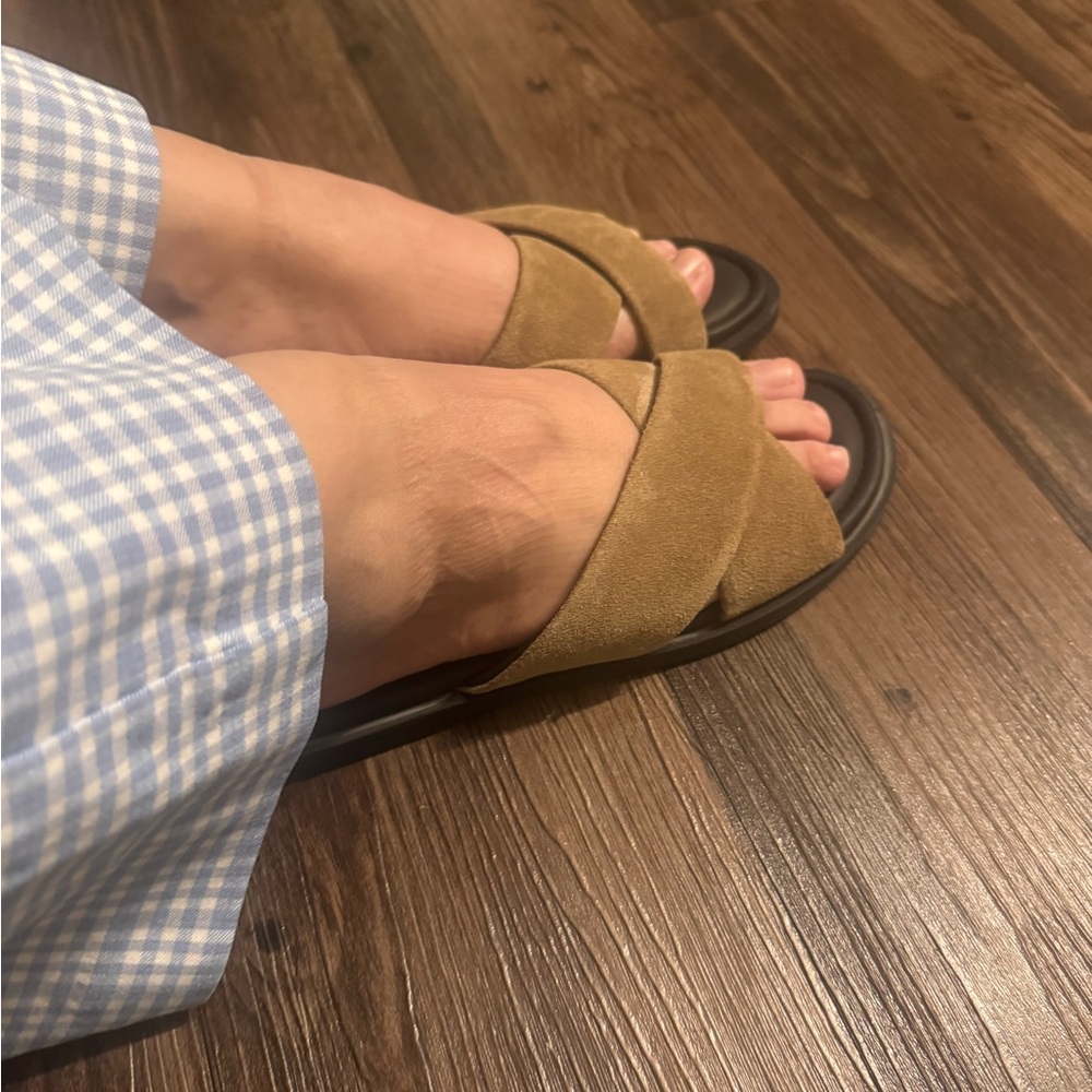 New Rag & Bone Brown Suede Cross Strap Sandals – Women’s Designer Summer Flats - Picture 11 of 12
